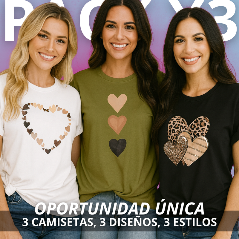 HeartStyle™ – Pack de 3 camisetas estampadas